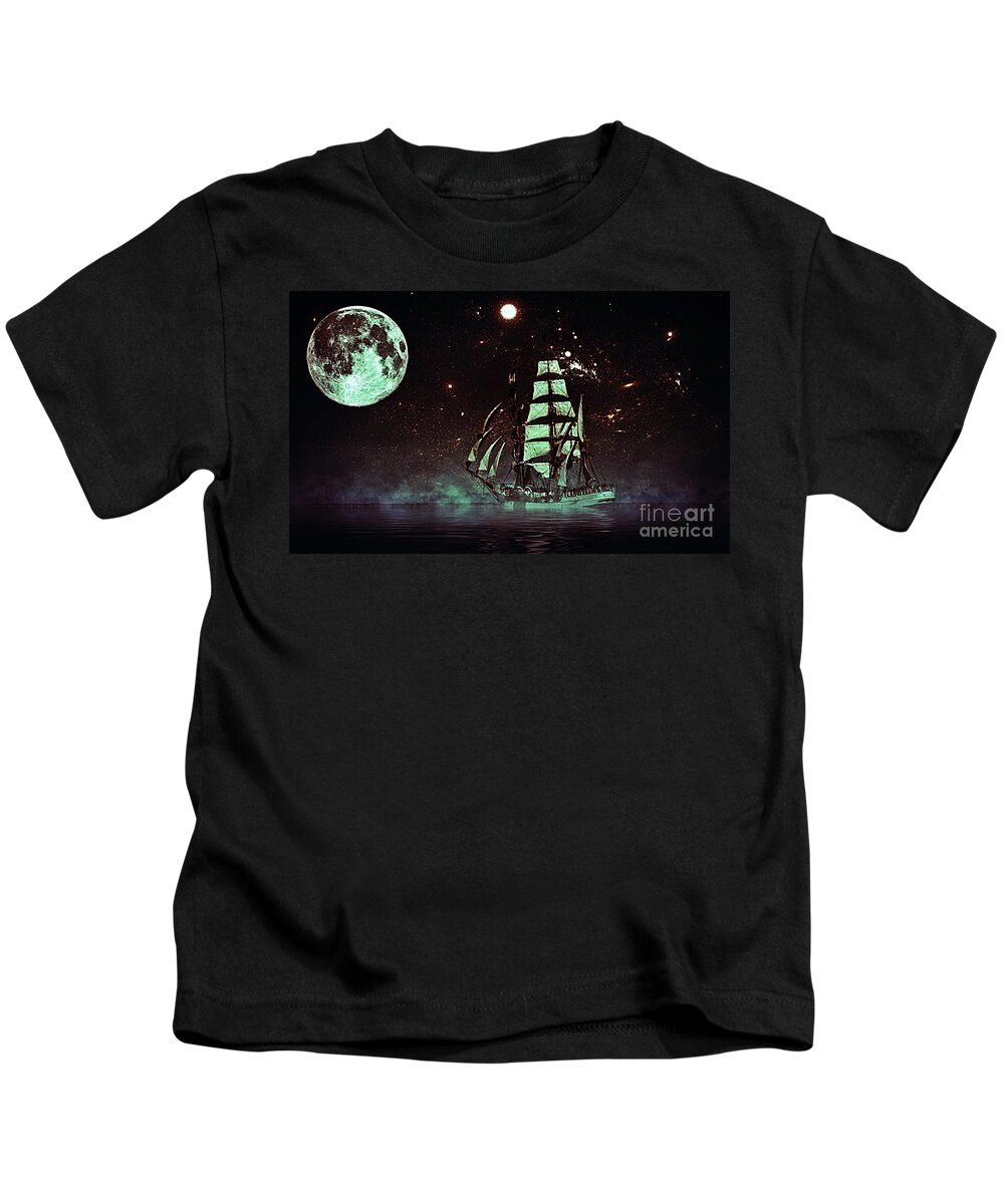 Moonlight Sailing Kids T-Shirt featuring the photograph Moonlight Sailing by Blair Stuart