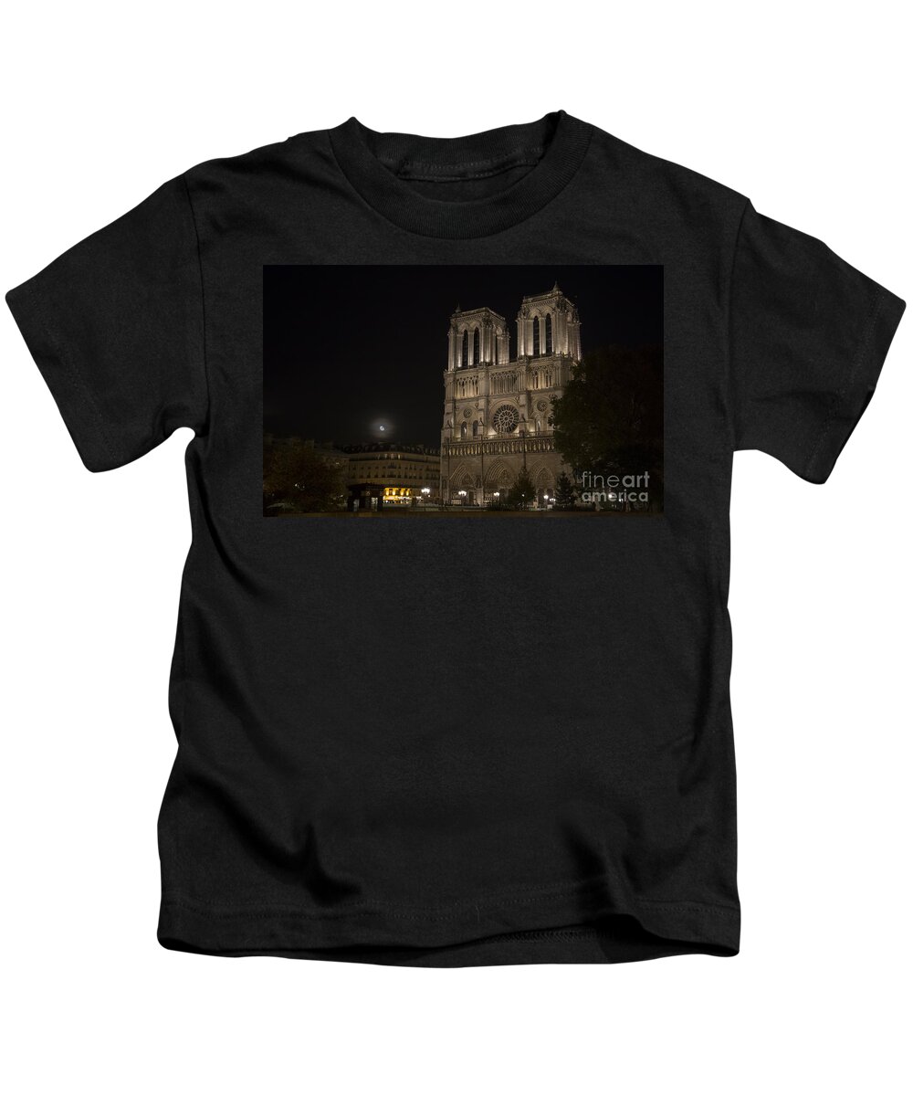 Moon Kids T-Shirt featuring the photograph Moonrise Notre Dame by Hitendra SINKAR