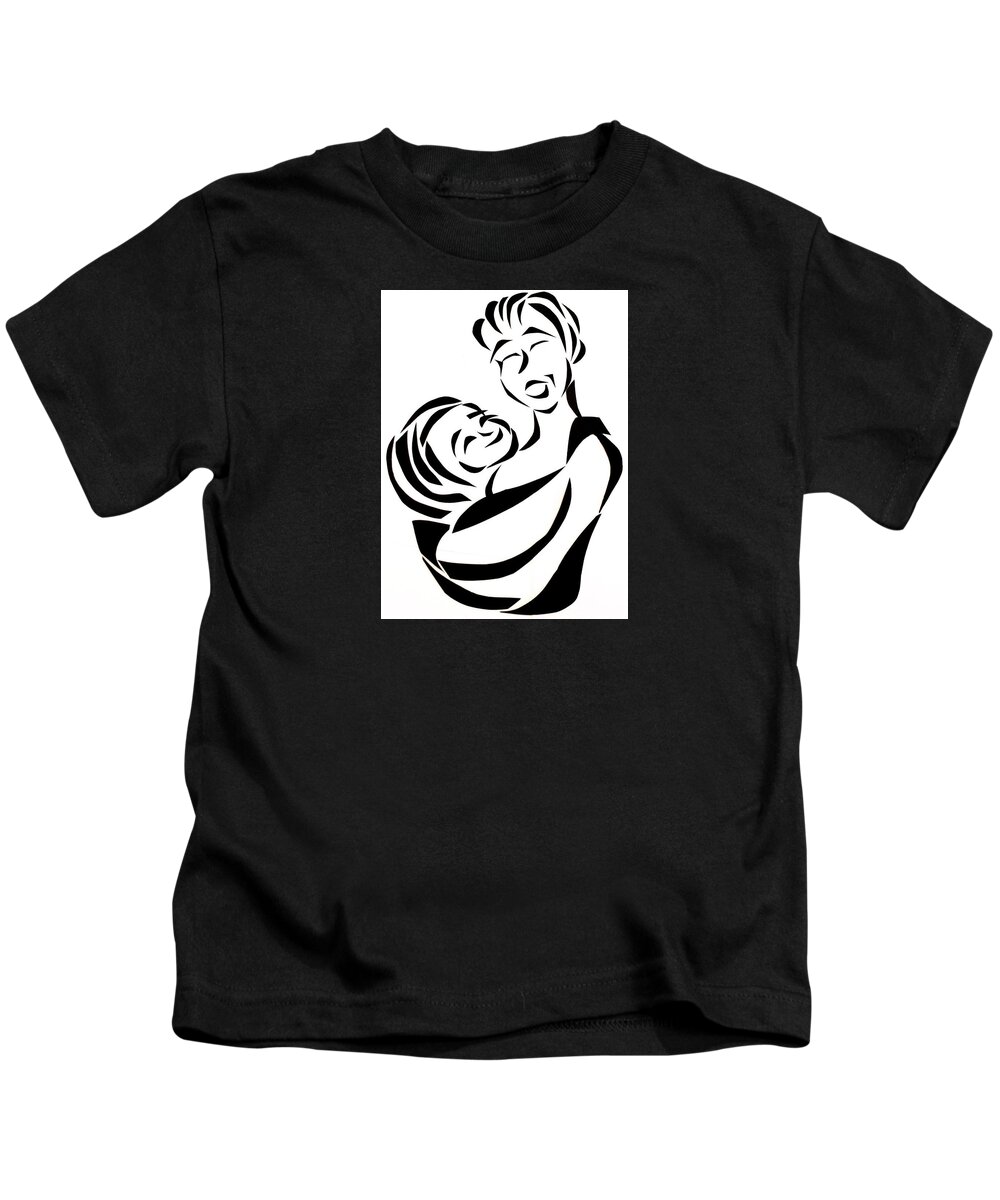 Mother Kids T-Shirt featuring the mixed media Mother and Child by Delin Colon