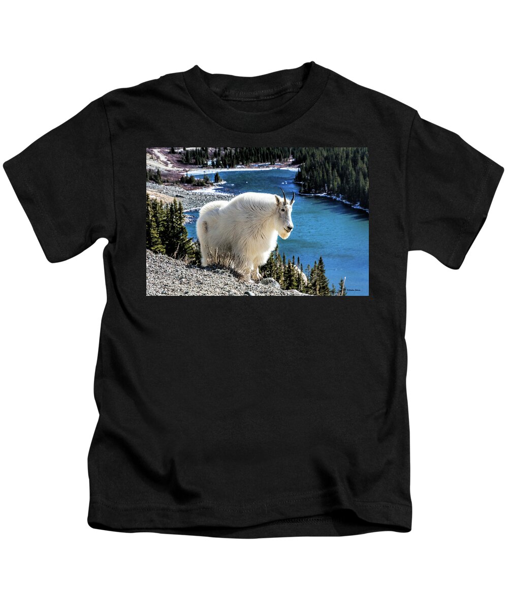 Mountain Goat Kids T-Shirt featuring the photograph Mountain Goat at Lower Blue Lake by Stephen Johnson