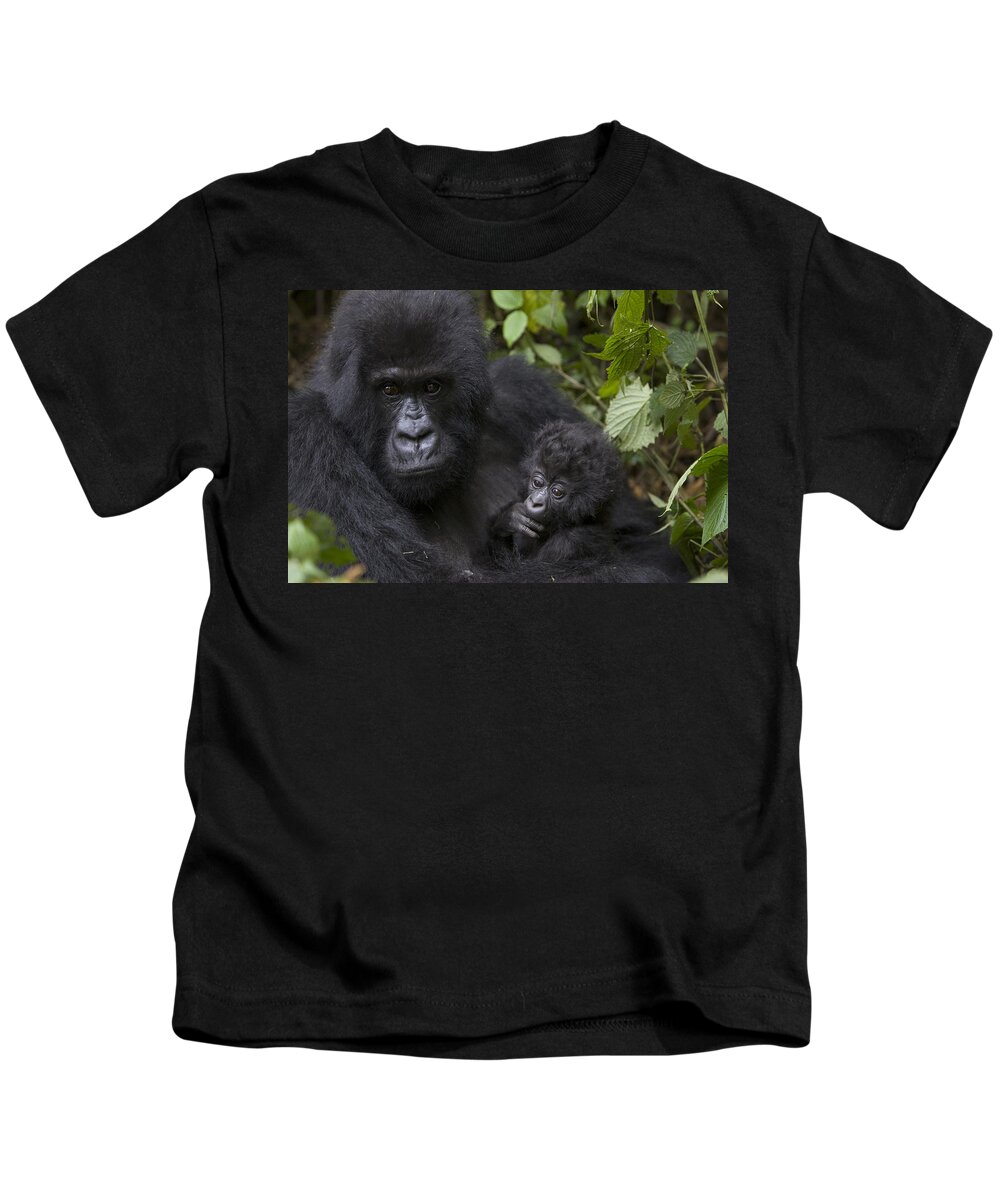 00761223 Kids T-Shirt featuring the photograph Mountain Gorilla Mother Holding 3 Month by Suzi Eszterhas