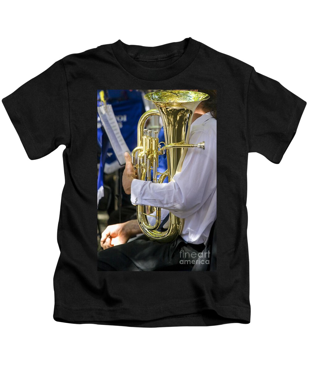 Brass Band Kids T-Shirt featuring the photograph Musician with polished tuba by Patricia Hofmeester