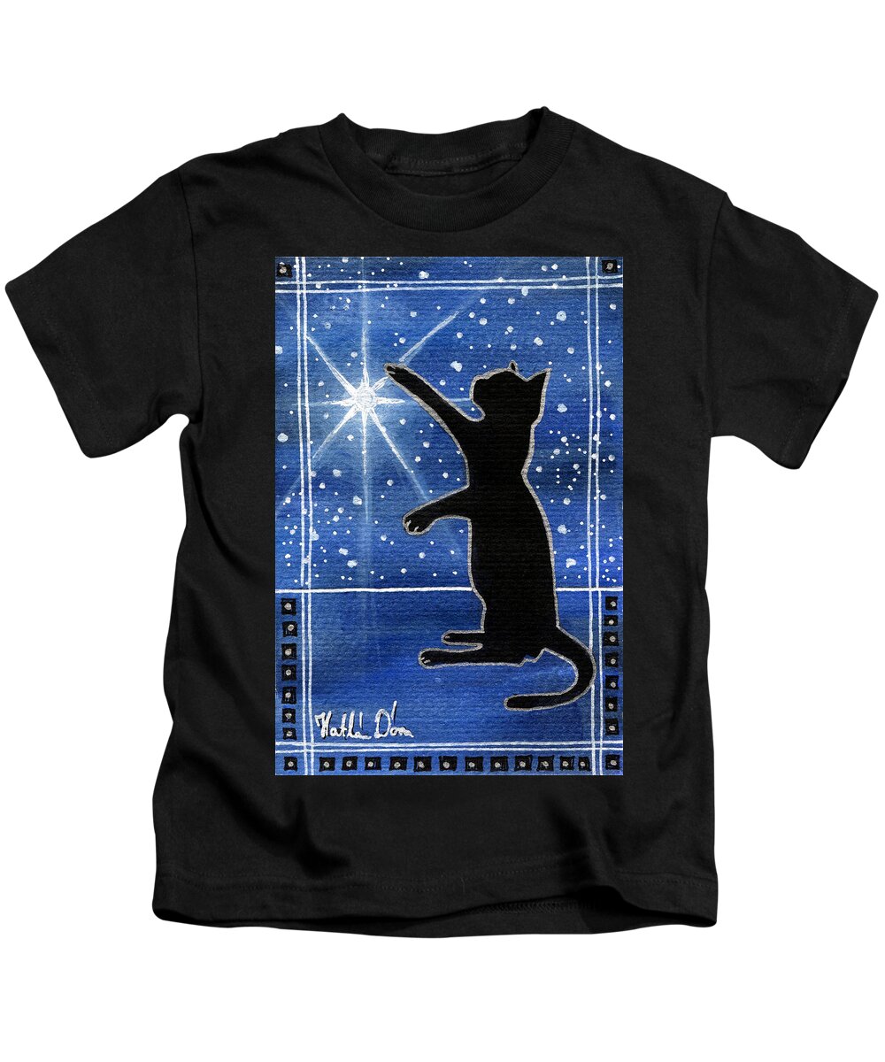 My Shinning Star Kids T-Shirt featuring the painting My Shinning Star - Christmas Cat by Dora Hathazi Mendes