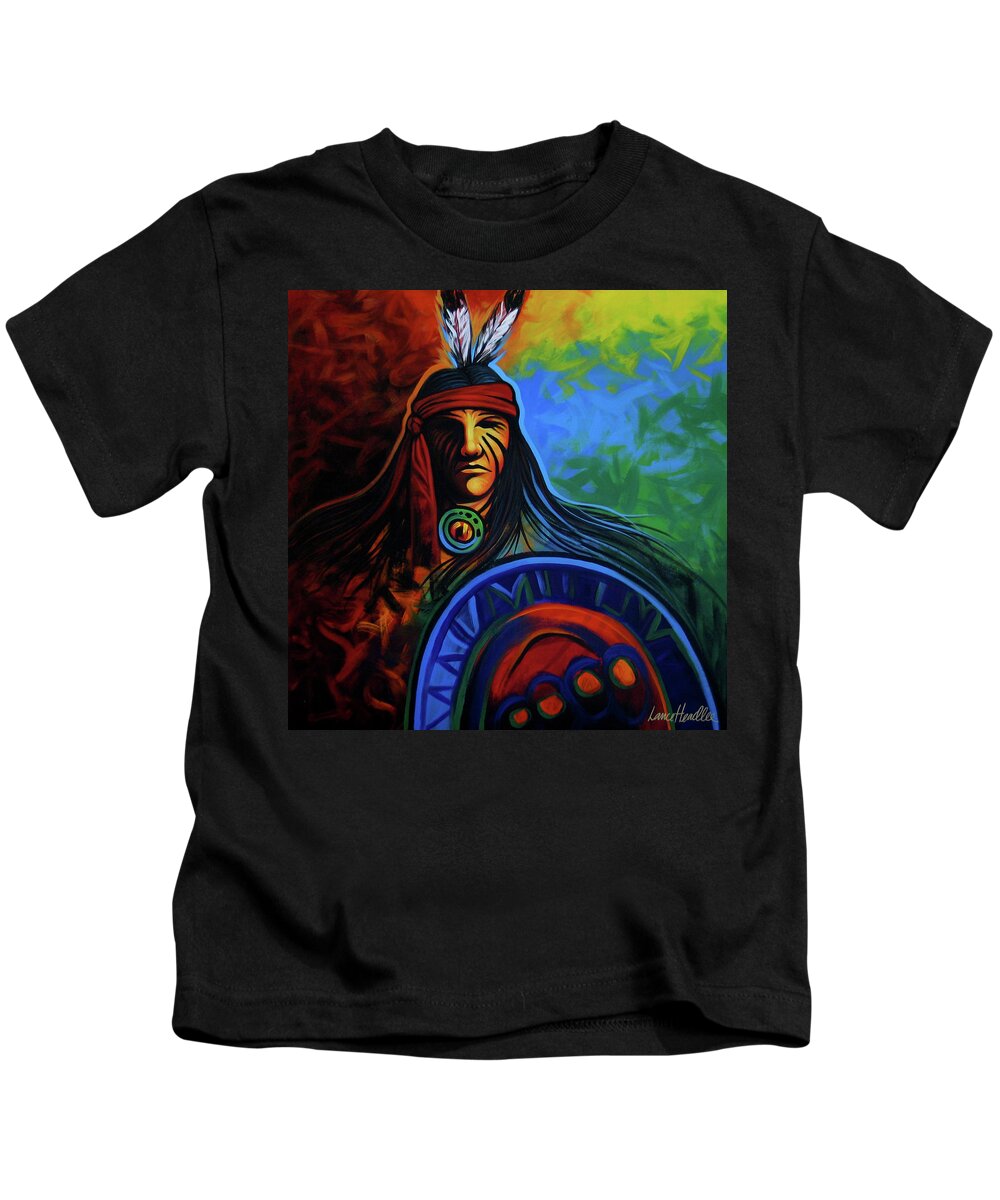Native American Kids T-Shirt featuring the painting Native Colors by Lance Headlee