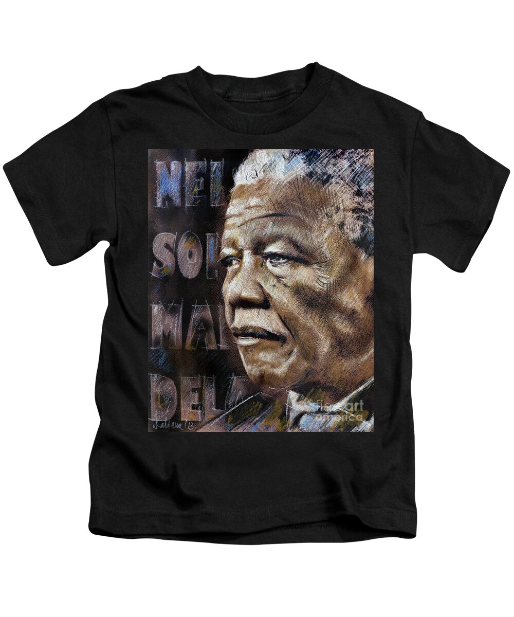 Nelson Mandela Kids T-Shirt featuring the drawing Nelson Mandela Tribute by Daliana Pacuraru