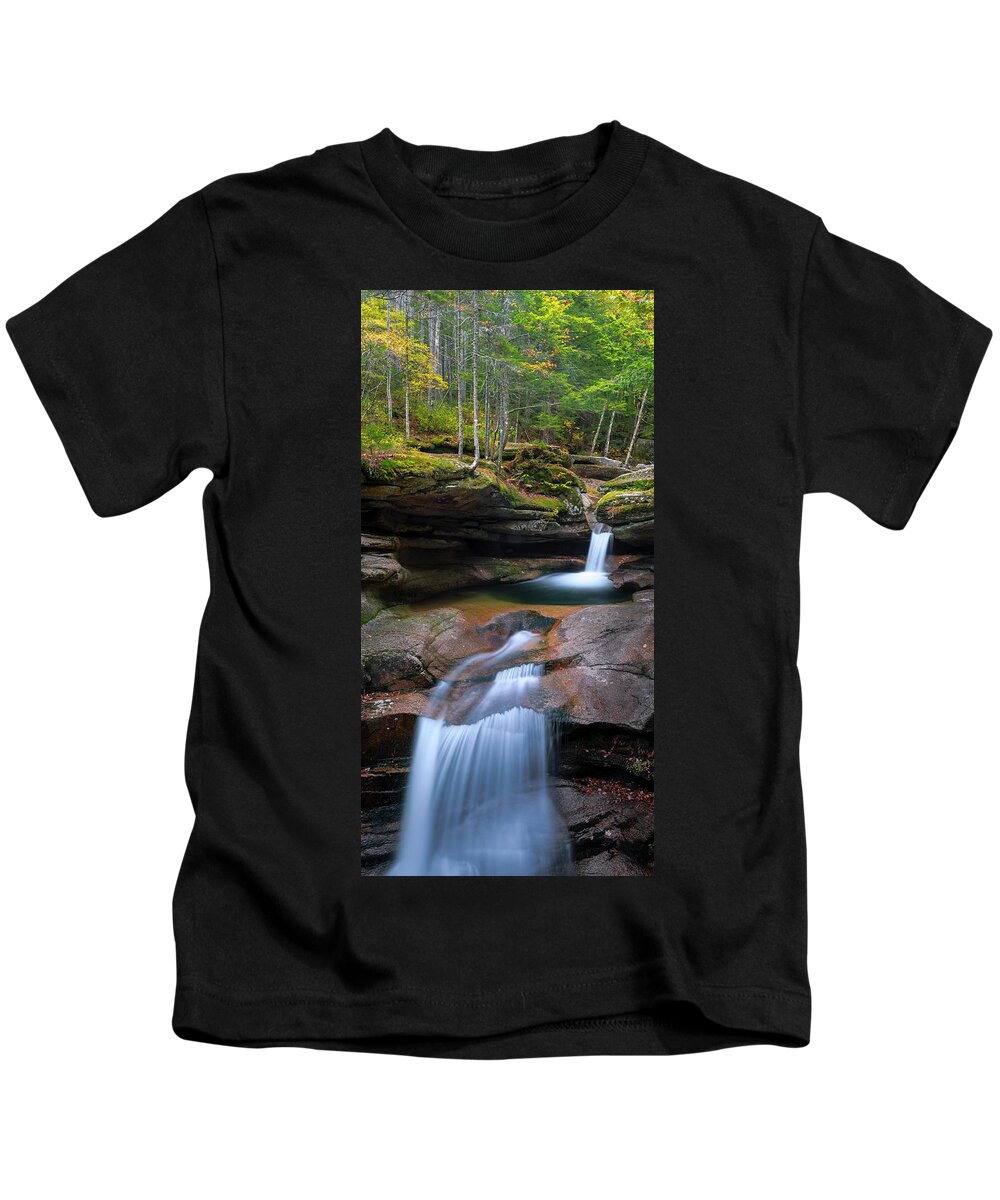 Swift River Kids T-Shirt featuring the photograph New Hampshire Sabbaday Falls Panorama by Ranjay Mitra