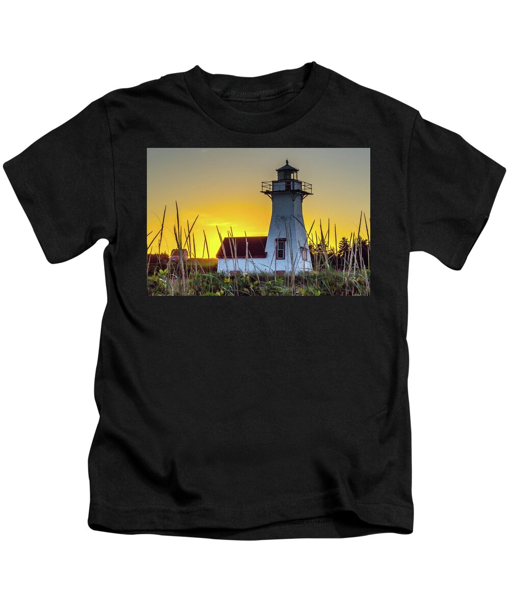 Lighthouse Kids T-Shirt featuring the photograph New London Lighthouse Sunset by Douglas Wielfaert