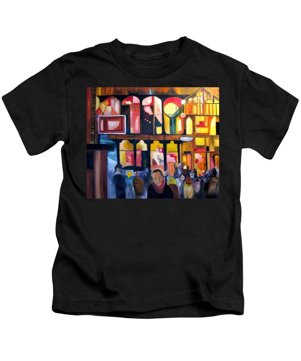 Night Scenes Kids T-Shirt featuring the painting Night Walk 2009 by Patricia Arroyo