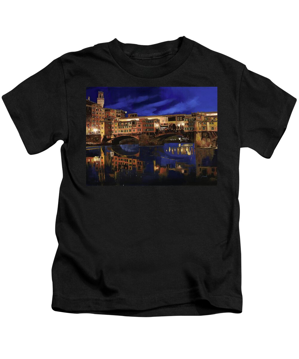 Firenze Kids T-Shirt featuring the painting Notturno Fiorentino by Guido Borelli