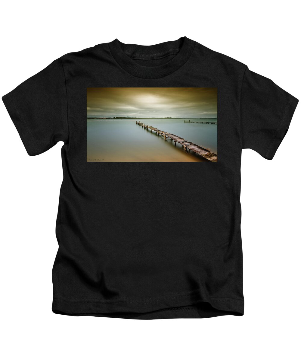 Manning Point Australia Kids T-Shirt featuring the photograph Old jetty 0010 by Kevin Chippindall