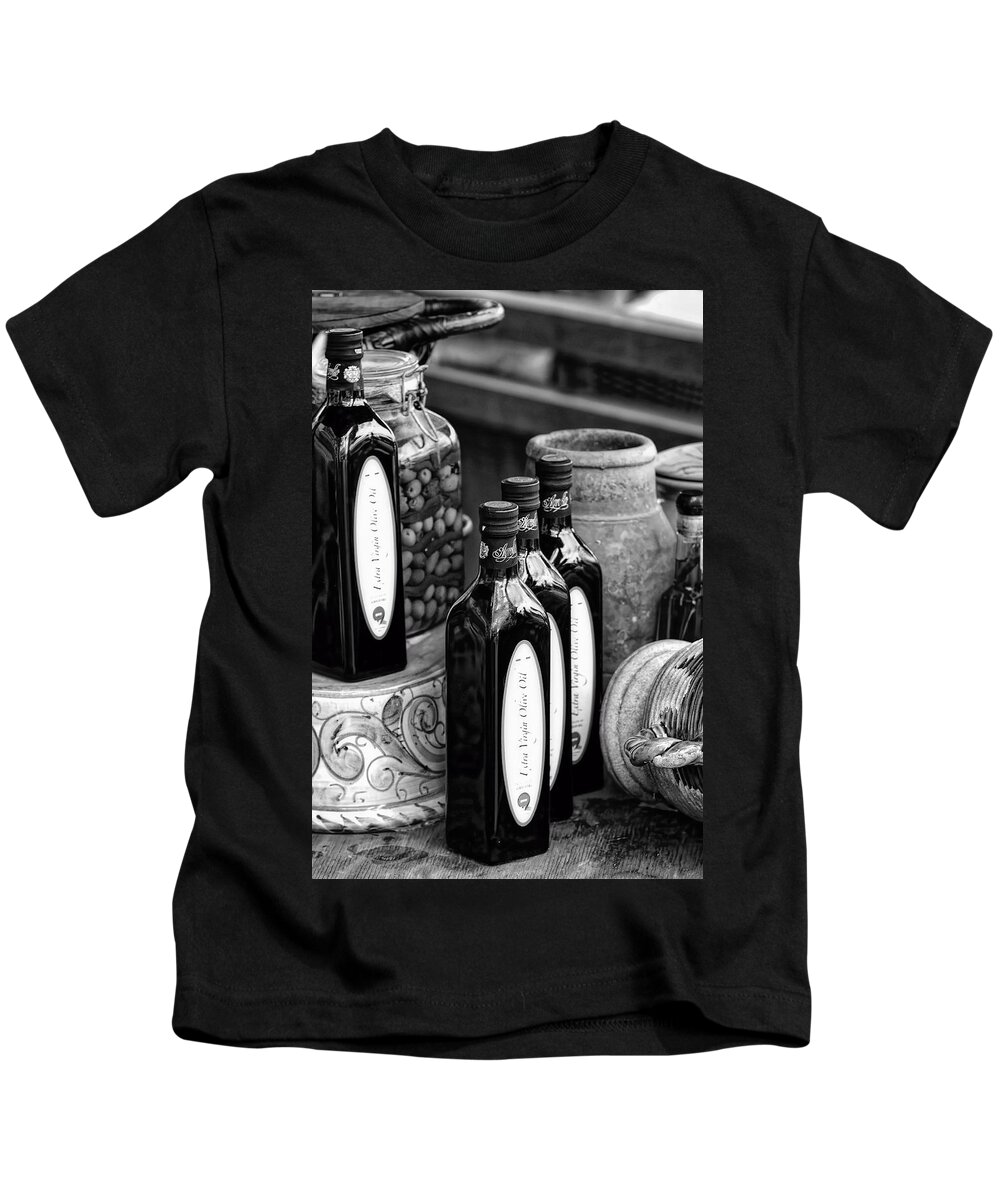 Olives Kids T-Shirt featuring the photograph Olives and oil by Bill Dodsworth