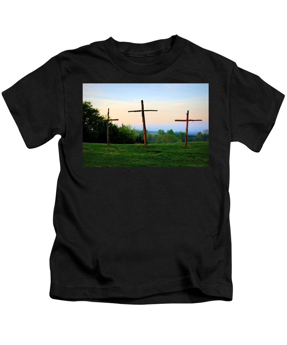 Cross Kids T-Shirt featuring the photograph On the Hill by Cricket Hackmann