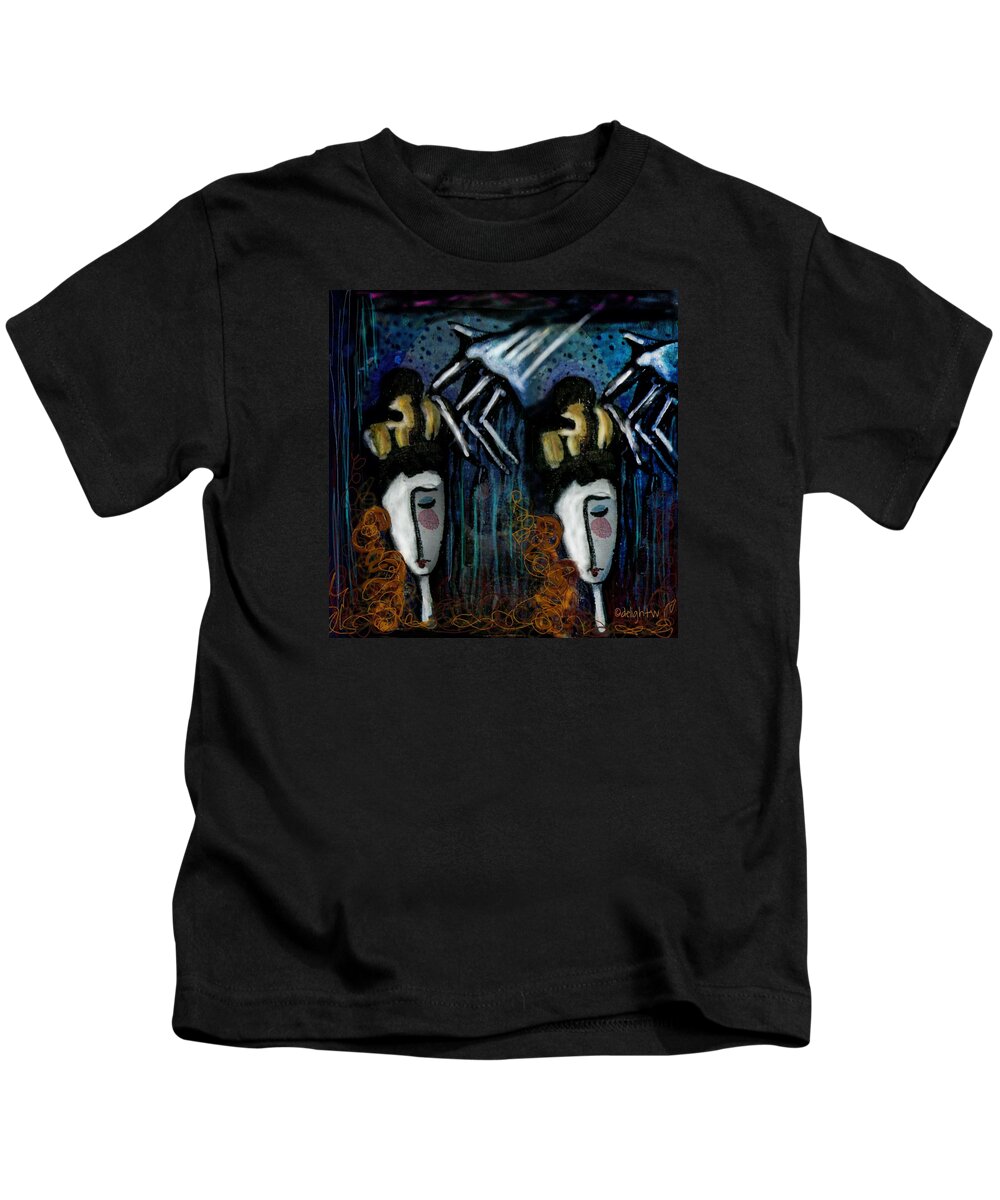 Faces Kids T-Shirt featuring the digital art Once There Were Two by Delight Worthyn