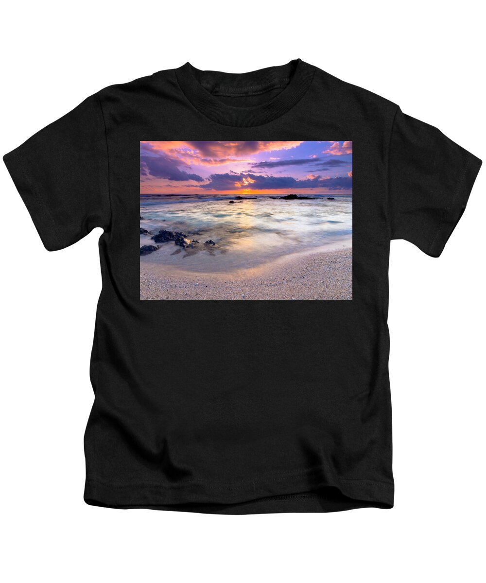 Sandy Beach Kids T-Shirt featuring the photograph O'oma Beach Sunset by Christopher Johnson