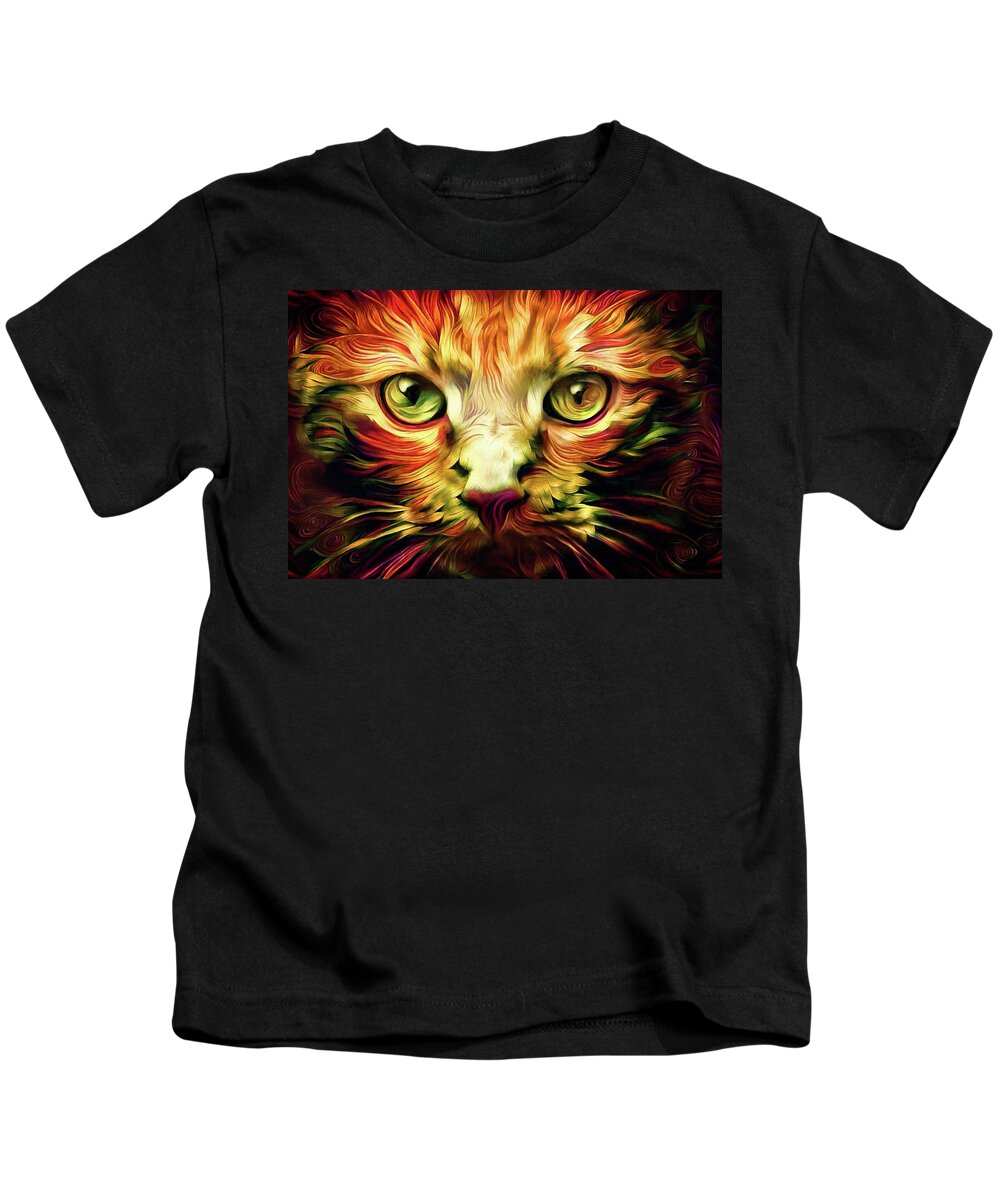 Cat Kids T-Shirt featuring the digital art Orange Cat Art - Feed Me by Peggy Collins