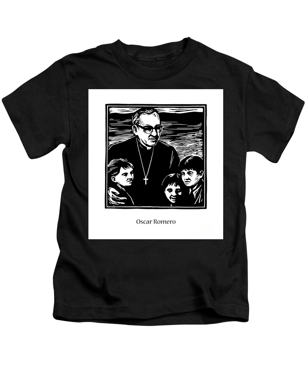 St. Oscar Romero Kids T-Shirt featuring the painting St. Oscar Romero - JLOSC by Julie Lonneman