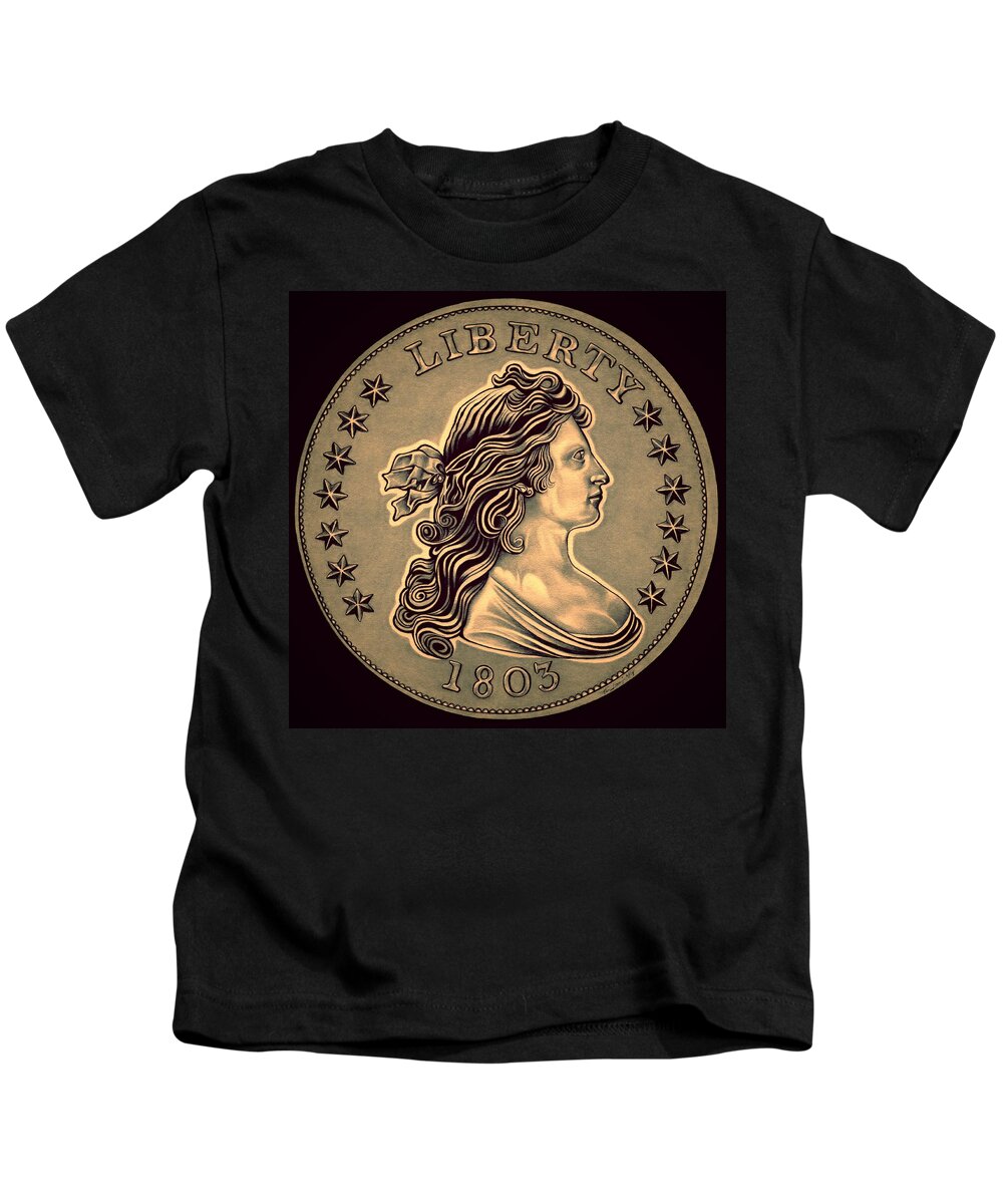 Draped Bust Liberty Dollar Kids T-Shirt featuring the drawing Oxidized Draped Liberty by Fred Larucci