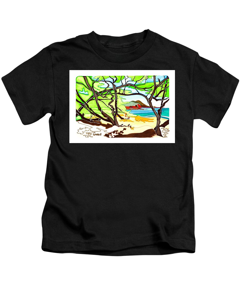 Tropical Island Kids T-Shirt featuring the painting Paipu Beach - Maui by Joan Cordell