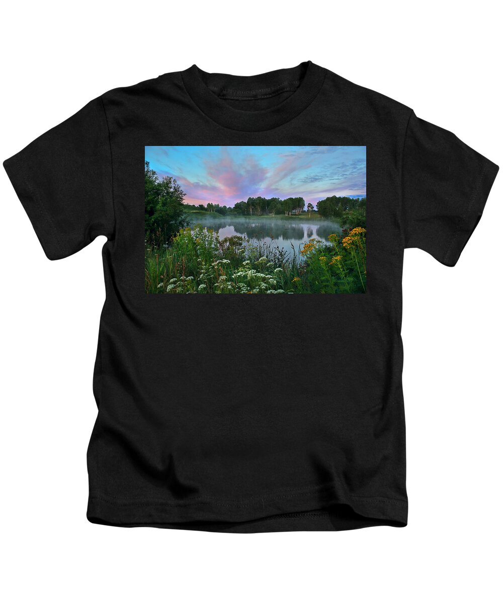 Sunrise Kids T-Shirt featuring the photograph Peaceful Sunrise at Lake. Altai by Victor Kovchin
