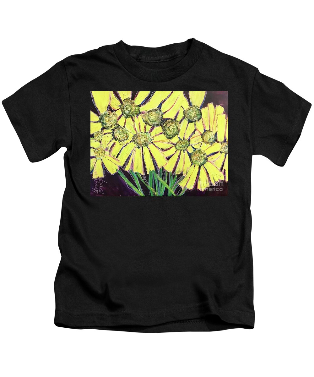 Floral Kids T-Shirt featuring the painting Peepers Peepers by Sherry Harradence