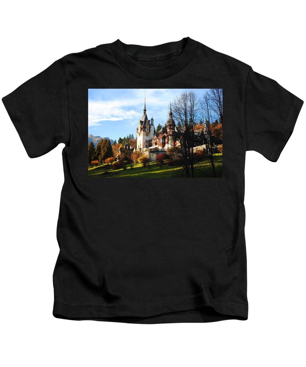 Peles Castle Kids T-Shirt featuring the digital art Peles Castle by Maye Loeser