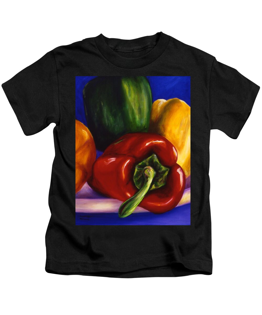 Still Life Kids T-Shirt featuring the painting Peppers on Peppers by Shannon Grissom