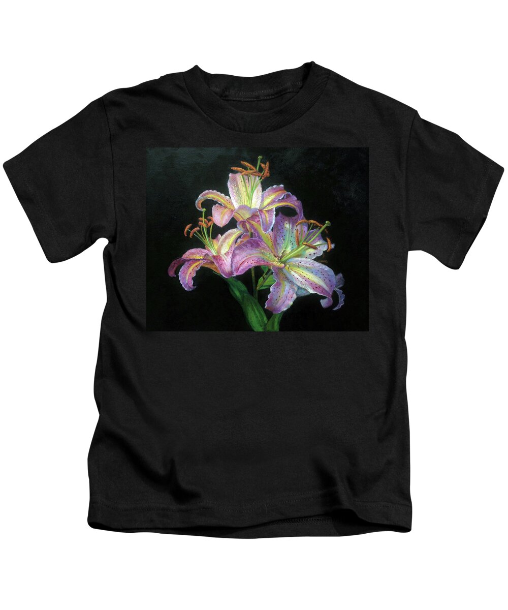 Lilies Kids T-Shirt featuring the painting Pink Lilies by Marie Witte
