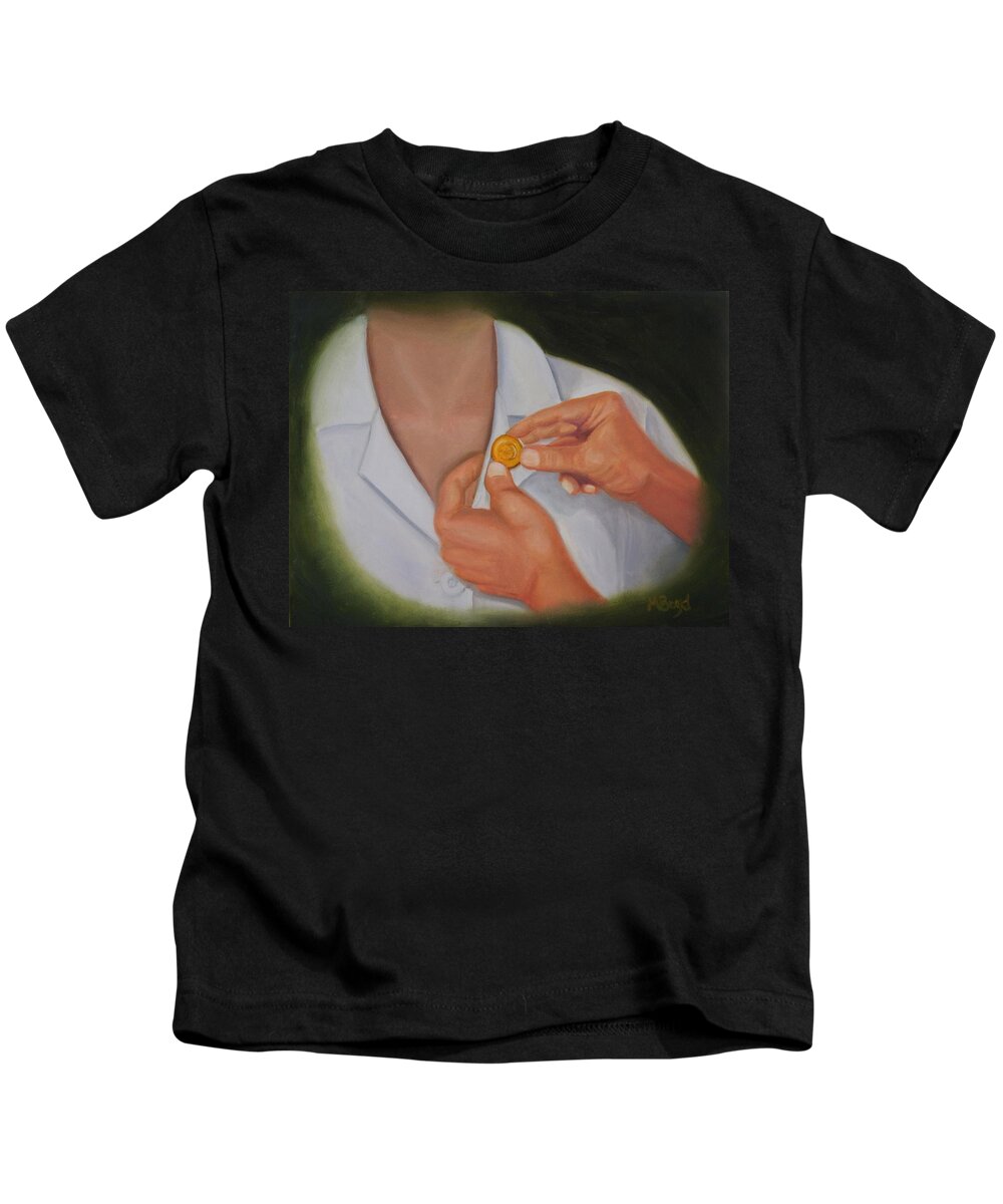 Nursing Graduation Kids T-Shirt featuring the painting Pinning A Tradition of Nursing by Marlyn Boyd