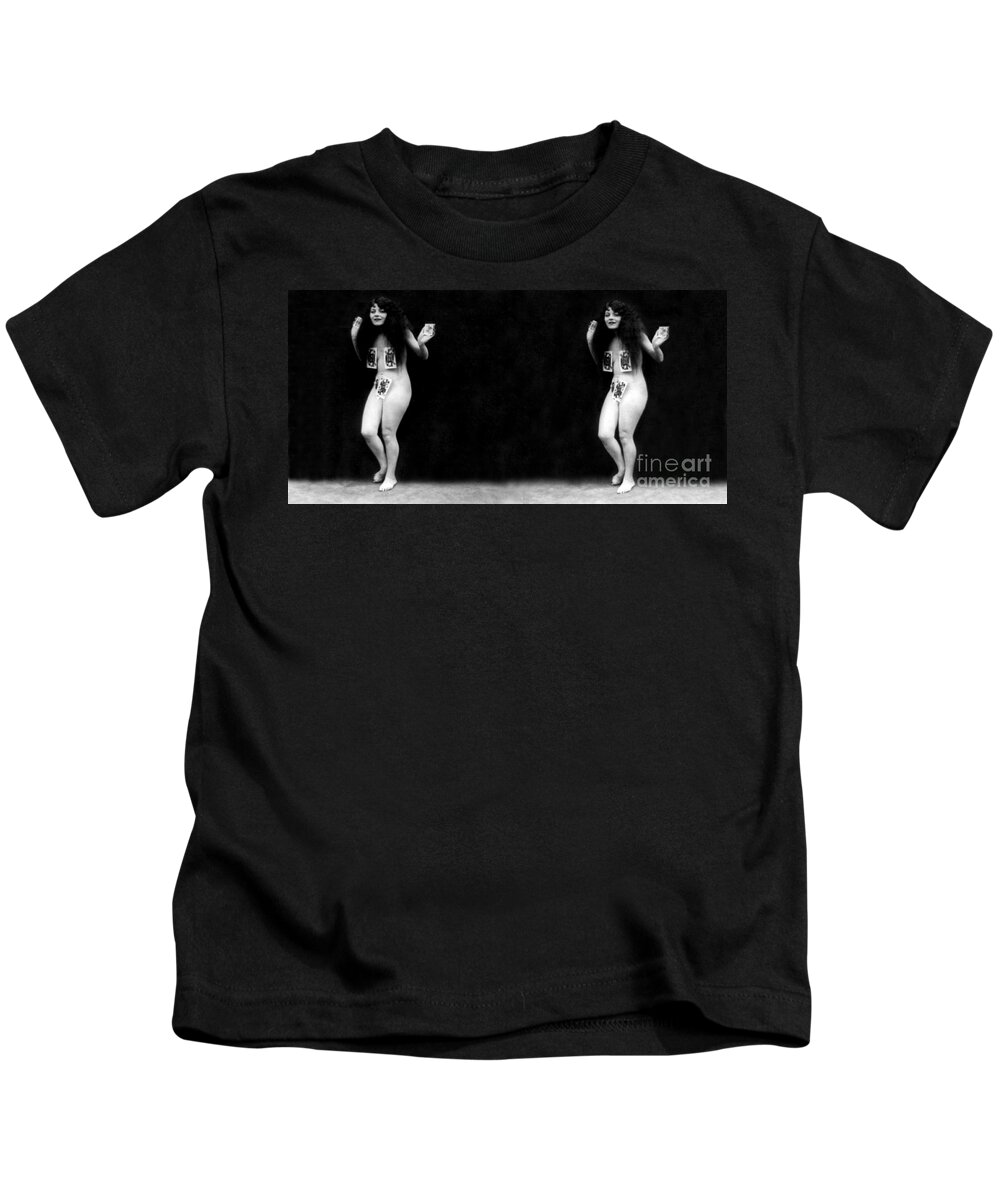 Erotica Kids T-Shirt featuring the photograph Pinochle Girl, Nude Model, 1928 by Science Source