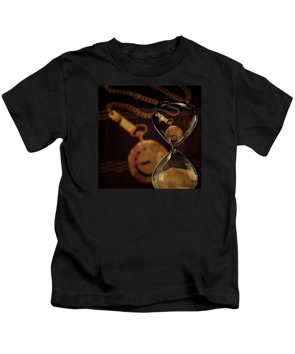 Watch Kids T-Shirt featuring the photograph Pocket Watch And Sandglass by Susan Candelario