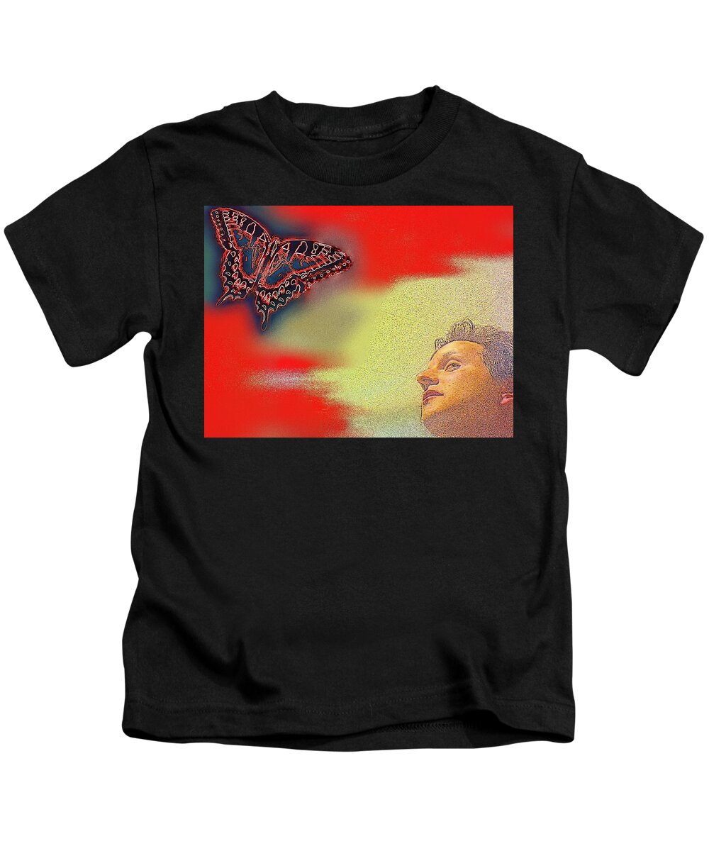 Butterfly Kids T-Shirt featuring the digital art Pondering Wings by Andy Rhodes