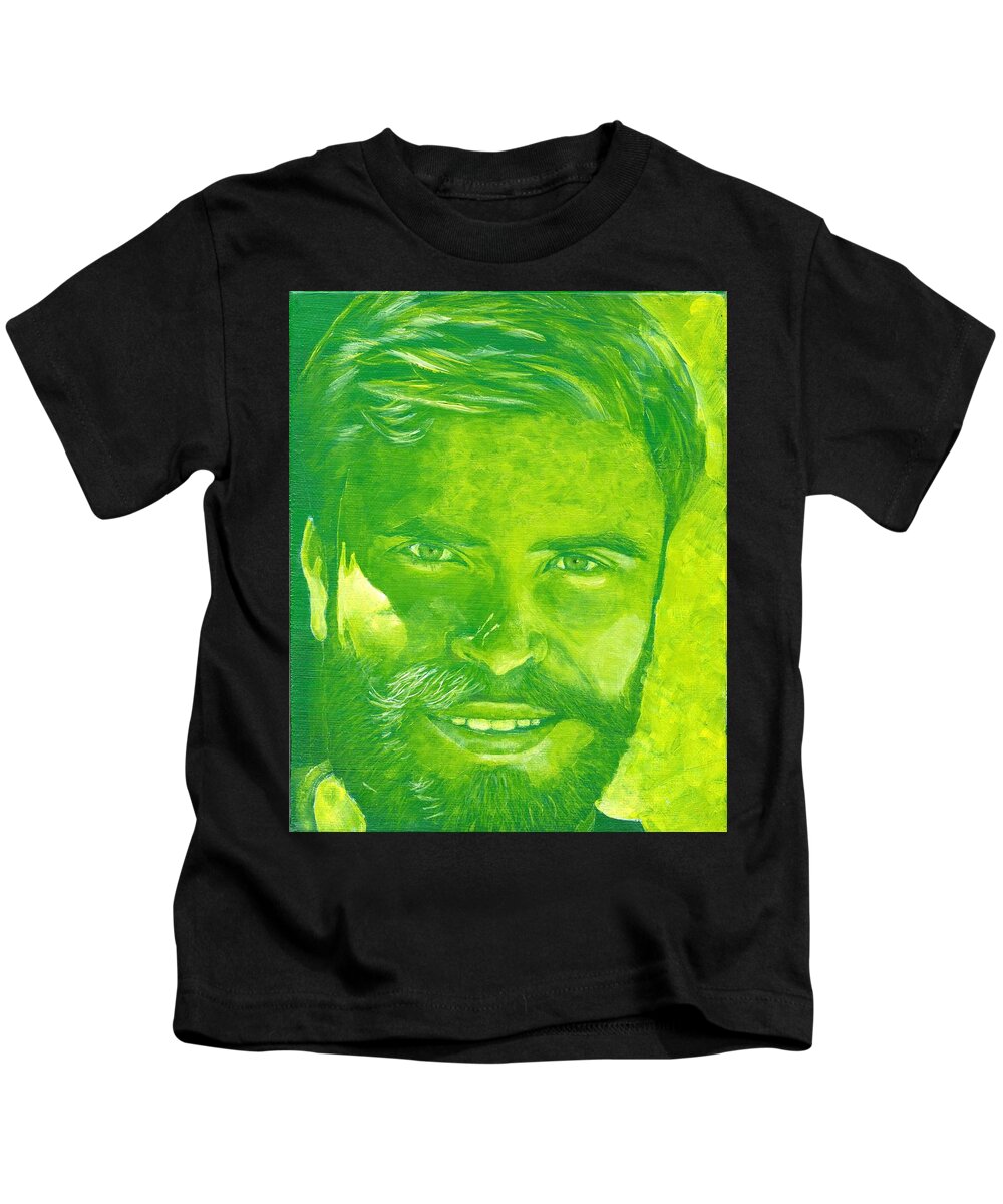 Portrait Kids T-Shirt featuring the painting Portrait in green by John Neeve