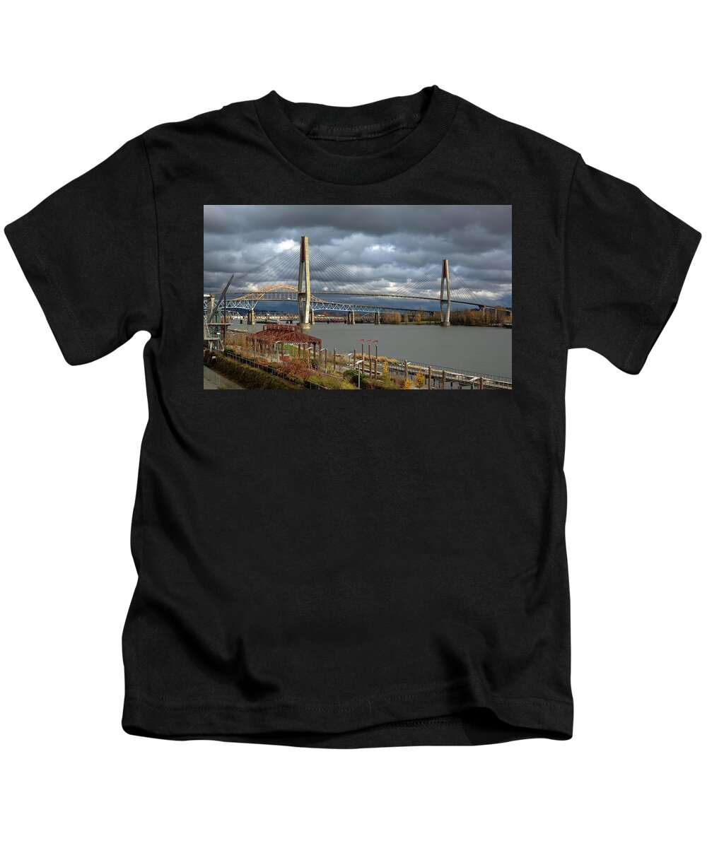 Alex Lyubar Kids T-Shirt featuring the photograph Promenade Quay at Fraser River by Alex Lyubar