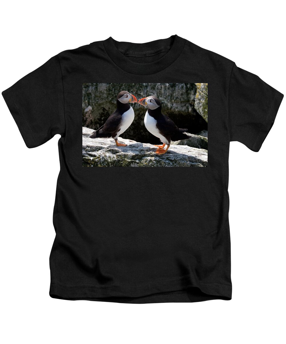 Puffin Kids T-Shirt featuring the photograph Puffin Love by Brent L Ander