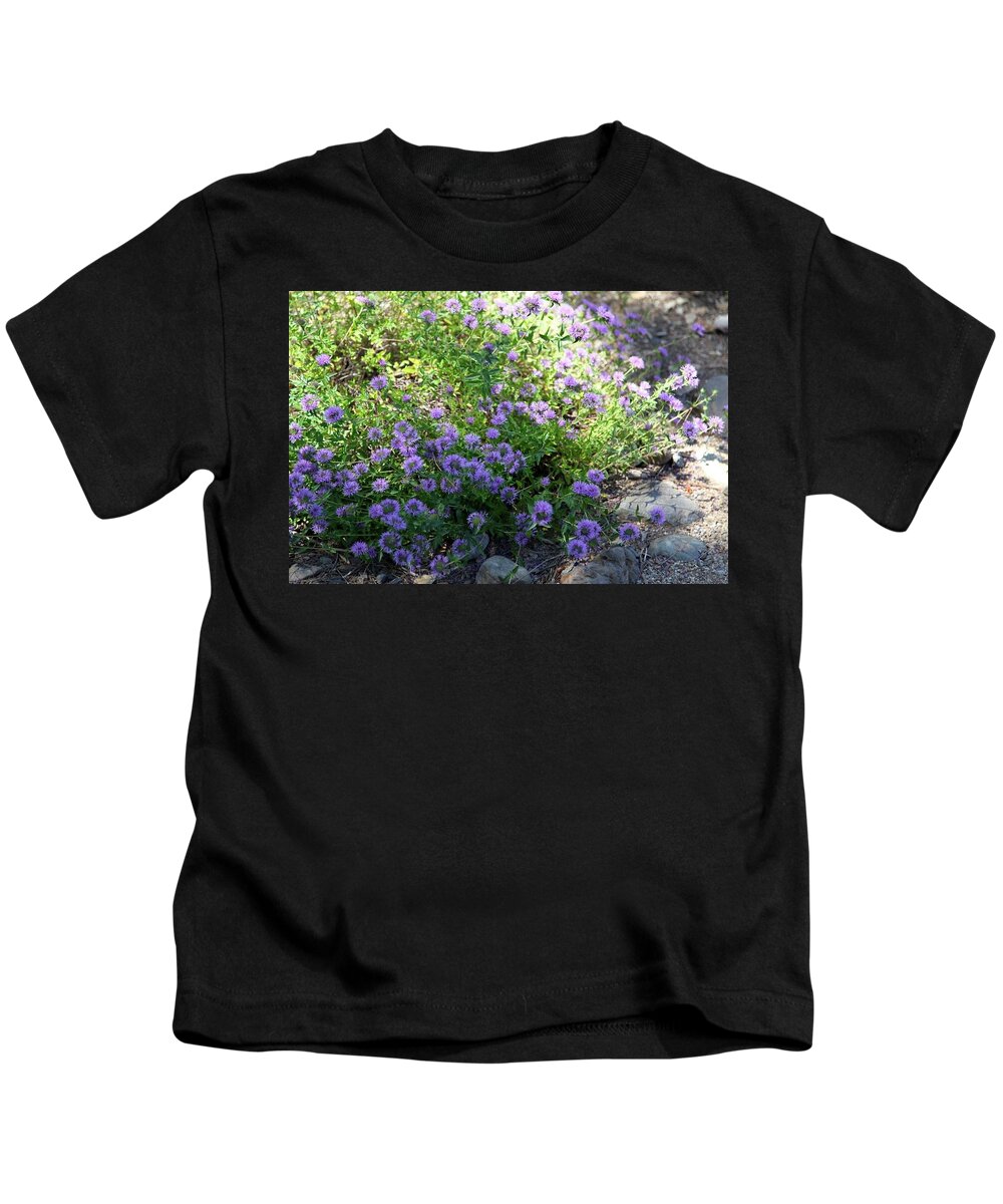 Plants Kids T-Shirt featuring the photograph Purple Bachelor Button Flower by Portraits By NC