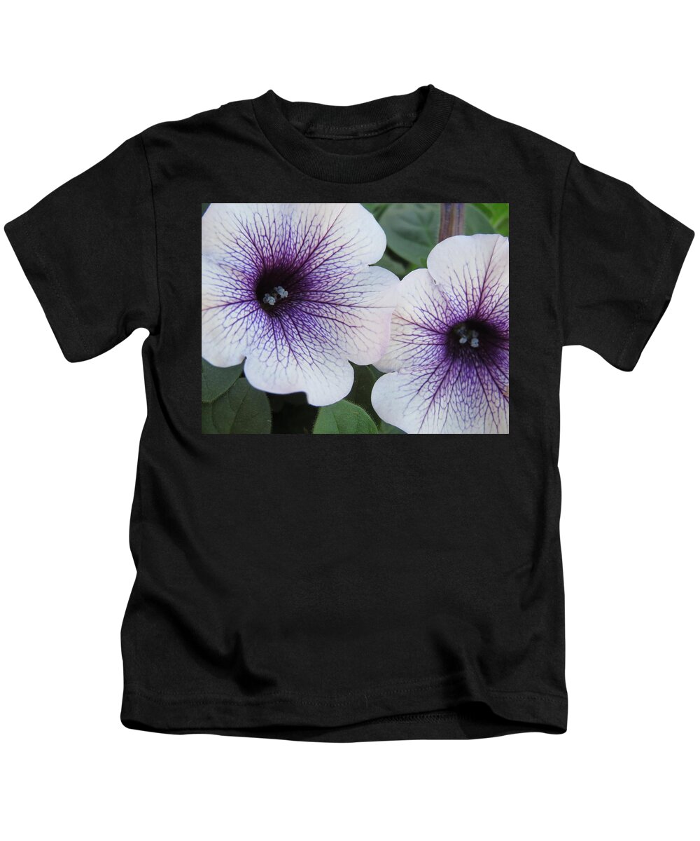 Petunia Kids T-Shirt featuring the photograph Purple-veined petunias by Judith Lauter