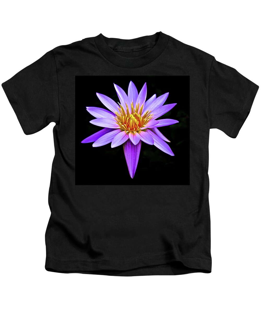 Botanicals Kids T-Shirt featuring the photograph Purple Waterlily with Golden Heart by Venetia Featherstone-Witty