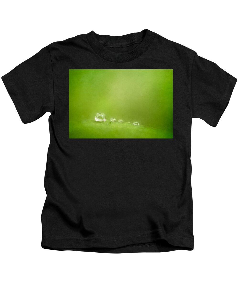 Water Drops Kids T-Shirt featuring the photograph Raindrops on Green by Scott Norris