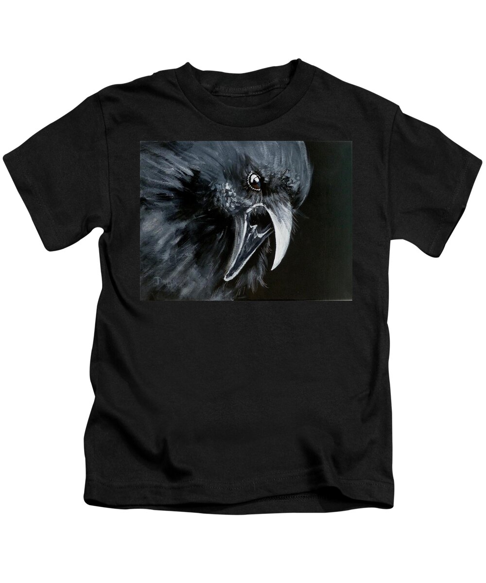 Raven Kids T-Shirt featuring the painting Raven Caw by Pat Dolan