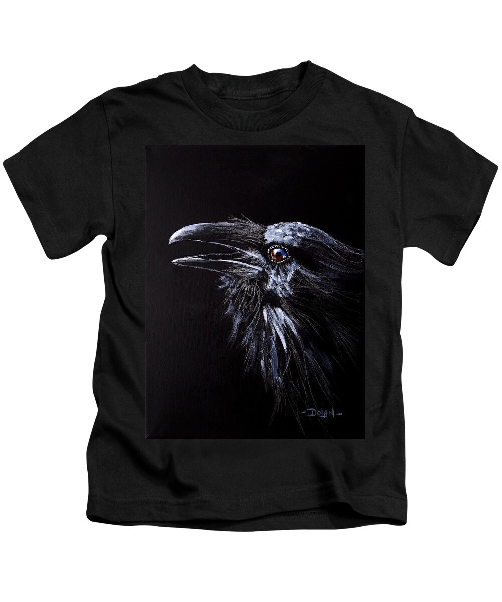 Raven Kids T-Shirt featuring the painting Raven Portrait by Pat Dolan