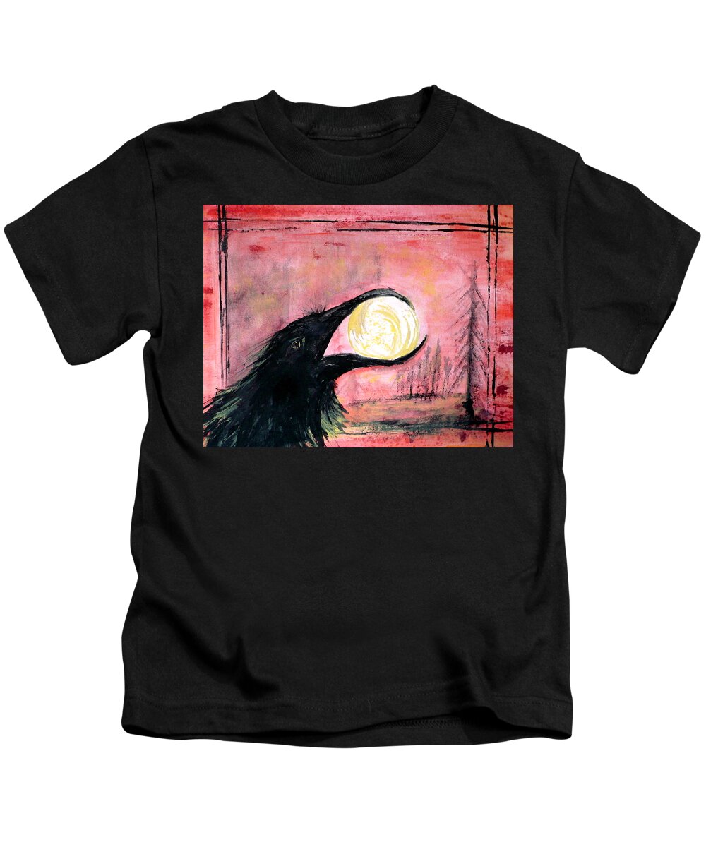 Raven Kids T-Shirt featuring the painting Raven Steals the Sun by 'REA' Gallery