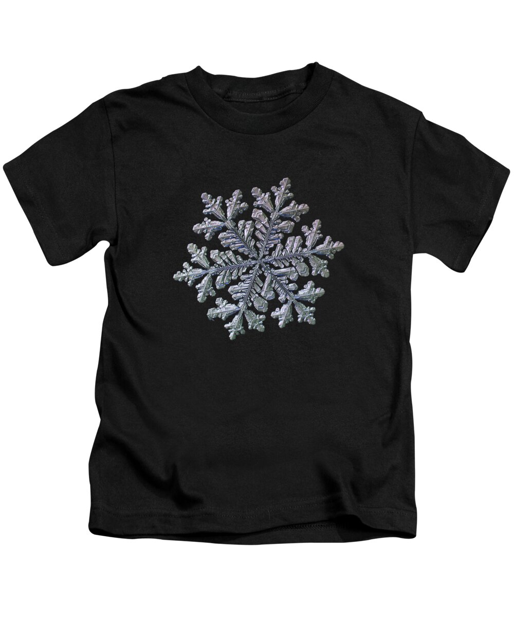 Snowflake Kids T-Shirt featuring the photograph Real snowflake - Hyperion black by Alexey Kljatov