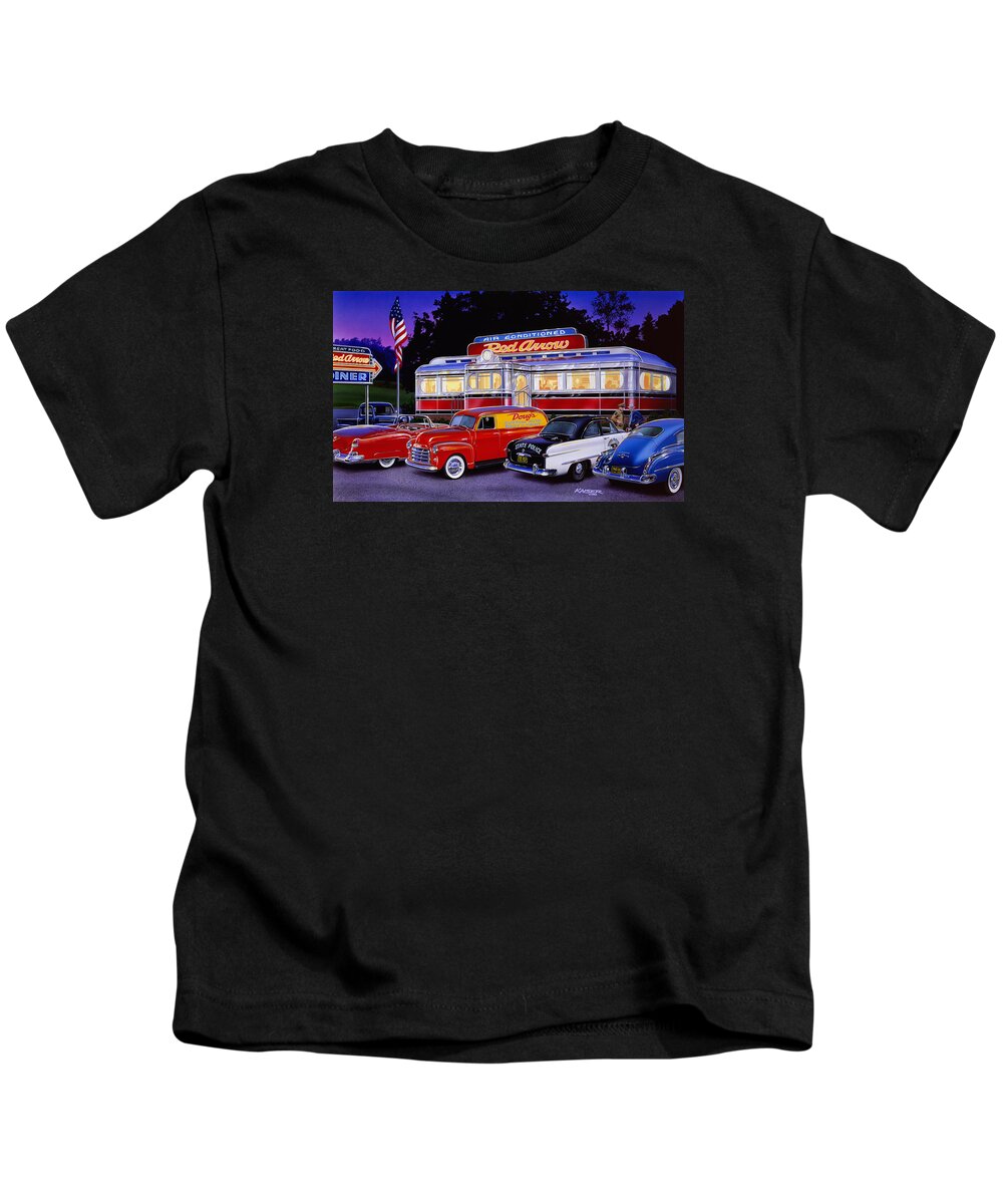 Old Style Kids T-Shirt featuring the photograph Red Arrow Diner by MGL Meiklejohn Graphics Licensing