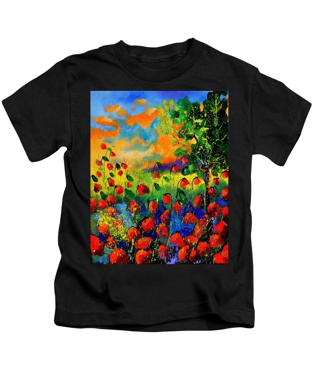 Flowers Kids T-Shirt featuring the painting Red Poppies 45150 by Pol Ledent