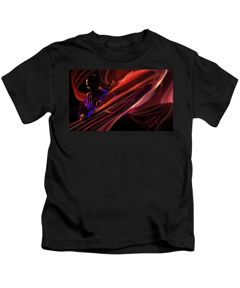 Guitar Kids T-Shirt featuring the painting Red Waves Of Blues by DC Langer