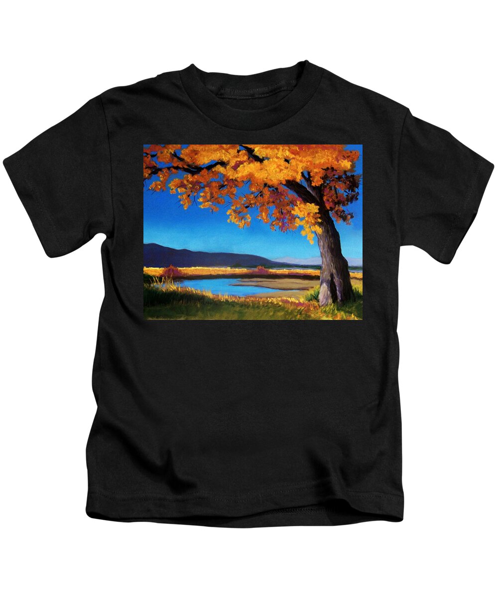 Landscape Kids T-Shirt featuring the pastel River Cottonwood by Candy Mayer