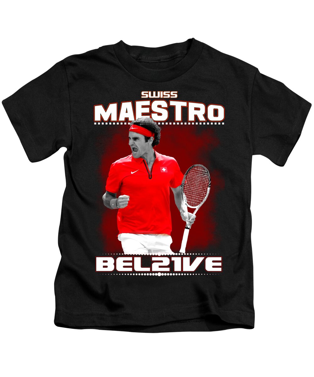 Roger Federer Maestro Kids T-Shirt by Cami Artes