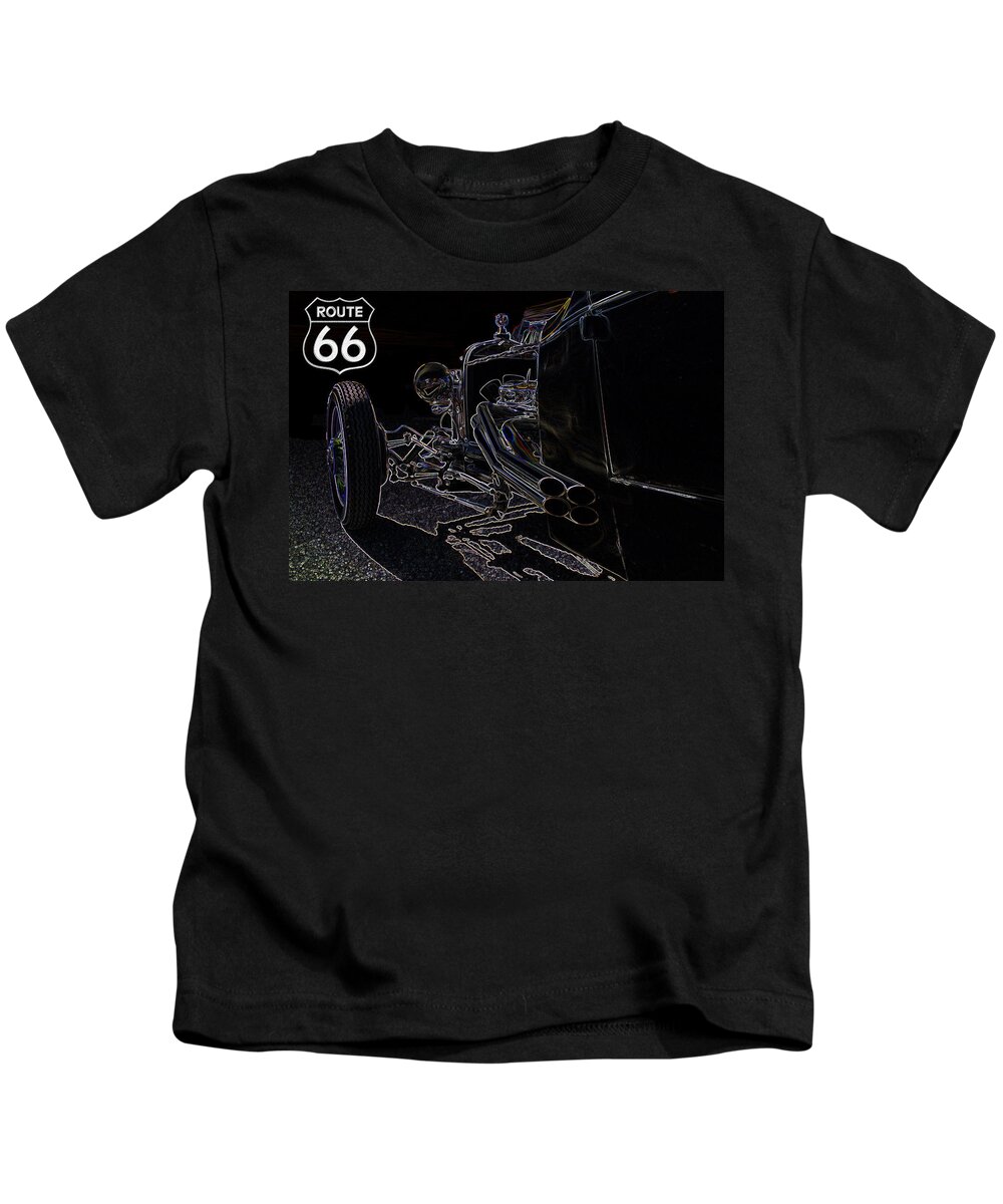 Route 66 Kids T-Shirt featuring the digital art Route 66 Rod by Darrell Foster