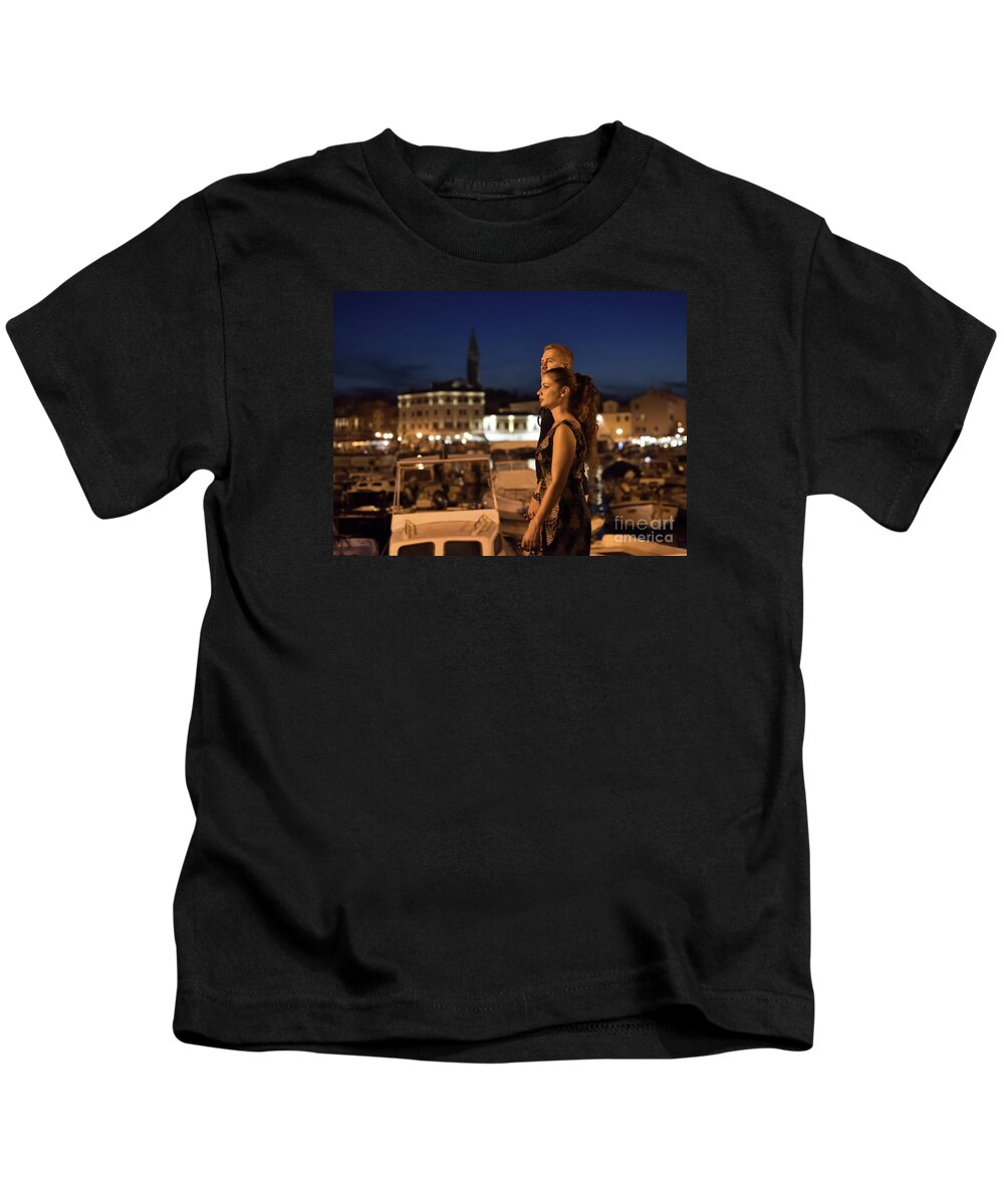 Night Kids T-Shirt featuring the photograph Rovinj after Dark by Norman Gabitzsch