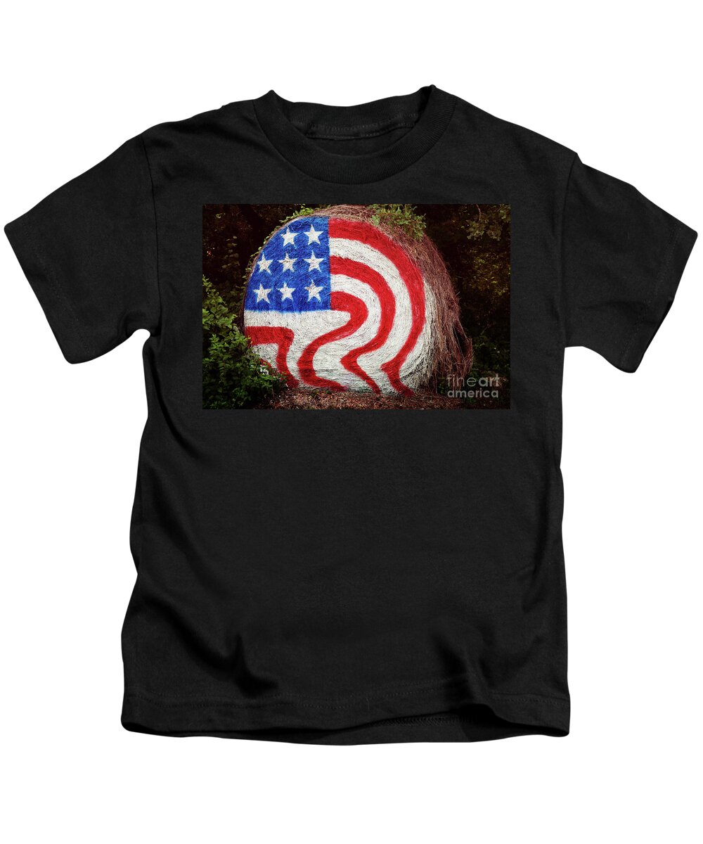 American Kids T-Shirt featuring the photograph Patriotic Hay Bale by Toni Hopper